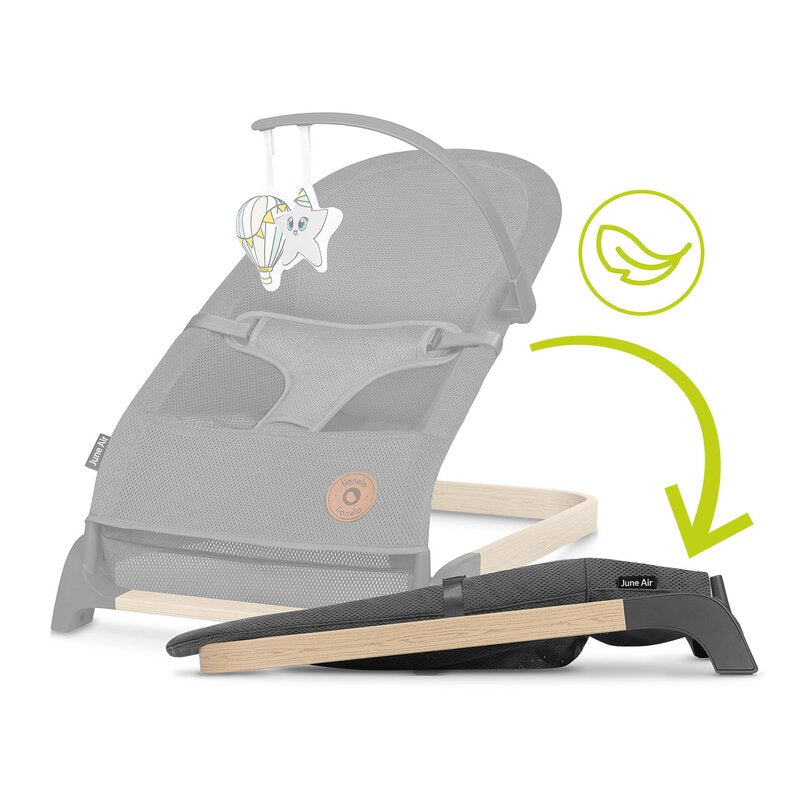 Fotoliu balansoar, Lionelo June AIR, Cu arcada cu jucarii, Ergonomic, Permite circulatia aerului, Balansare manuala, Pliabil, 0 luni+, Gri - gogobaby.ro