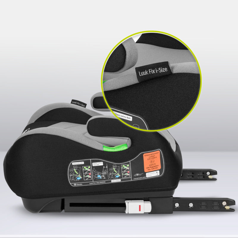 Inaltator auto, Lionelo, Luuk Fix I-size, 125- 150 cm, Instalare cu sistem Isofix si centura de prindere, Cu husa detasabila, Conform cu standardul european de securitate ECE R129, Gri - gogobaby.ro