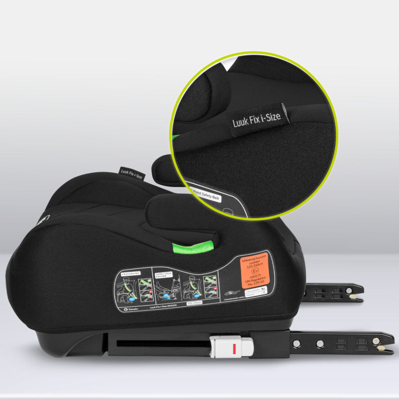 Inaltator auto, Lionelo, Luuk Fix I-size, 125- 150 cm, Instalare cu sistem Isofix si centura de prindere, Cu husa detasabila, Conform cu standardul european de securitate ECE R129, Negru - gogobaby.ro