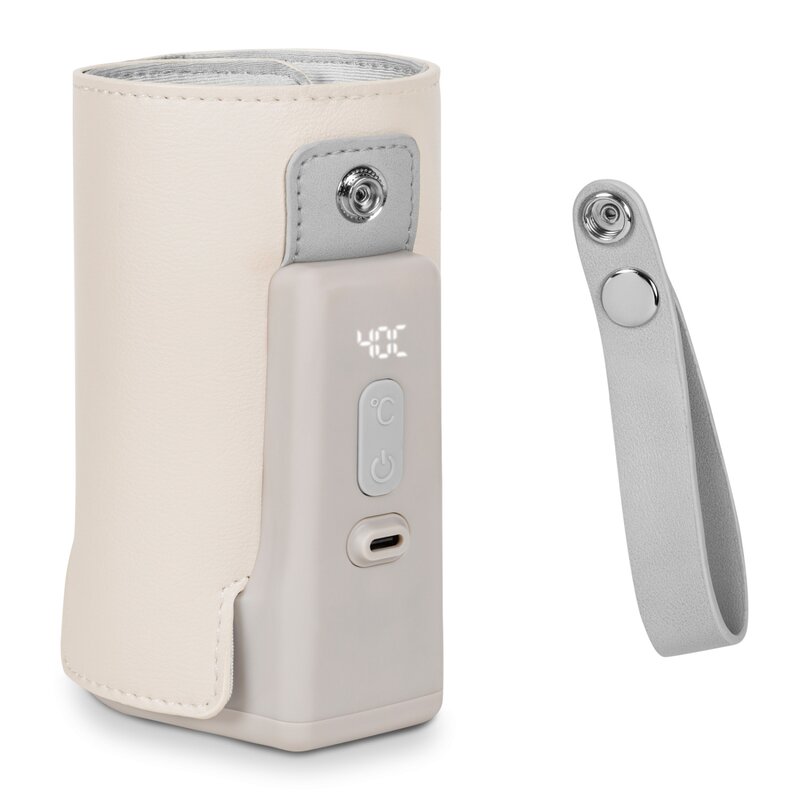 Incalzitor biberoane, Lionelo, ThermUp Go Plus, Portabil, Cu aspect elegant, Temperatura constanta pana la 24 h, Incarcare USB, Bej