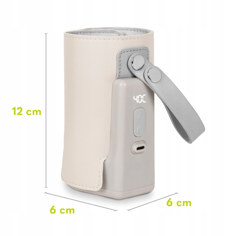 Incalzitor biberoane, Lionelo, ThermUp Go Plus, Portabil, Cu aspect elegant, Temperatura constanta pana la 24 h, Incarcare USB, Bej - gogobaby.ro