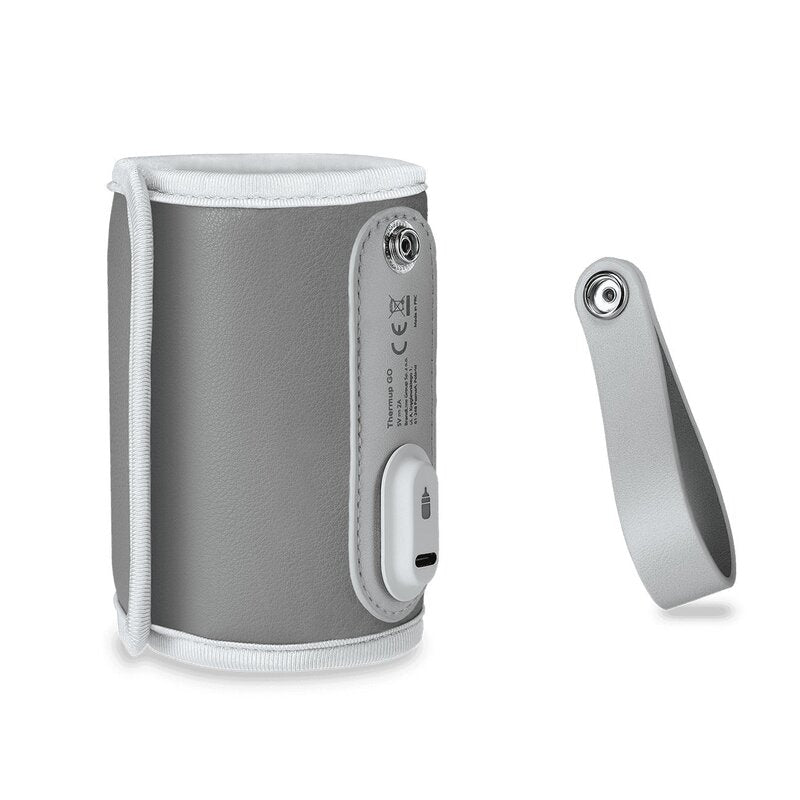 Incalzitor biberoane, Lionelo, ThermUp Go, Portabil, Temperatura constanta pana la 24 h, Incarcare USB, Gri