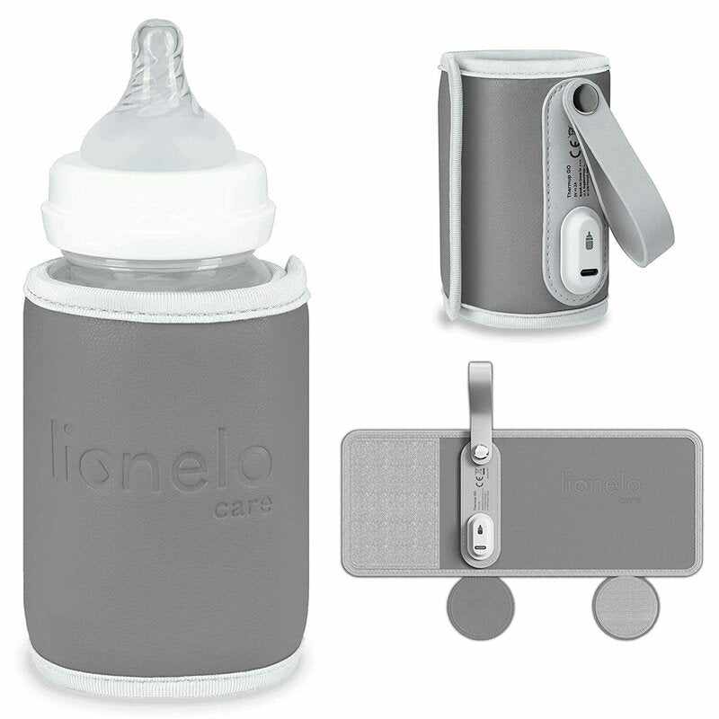 Incalzitor biberoane, Lionelo, ThermUp Go, Portabil, Temperatura constanta pana la 24 h, Incarcare USB, Gri - gogobaby.ro