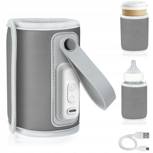 Incalzitor biberoane, Lionelo, ThermUp Go, Portabil, Temperatura constanta pana la 24 h, Incarcare USB, Gri