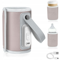 Incalzitor biberoane, Lionelo, ThermUp Go, Portabil, Temperatura constanta pana la 24 h, Incarcare USB, Roz