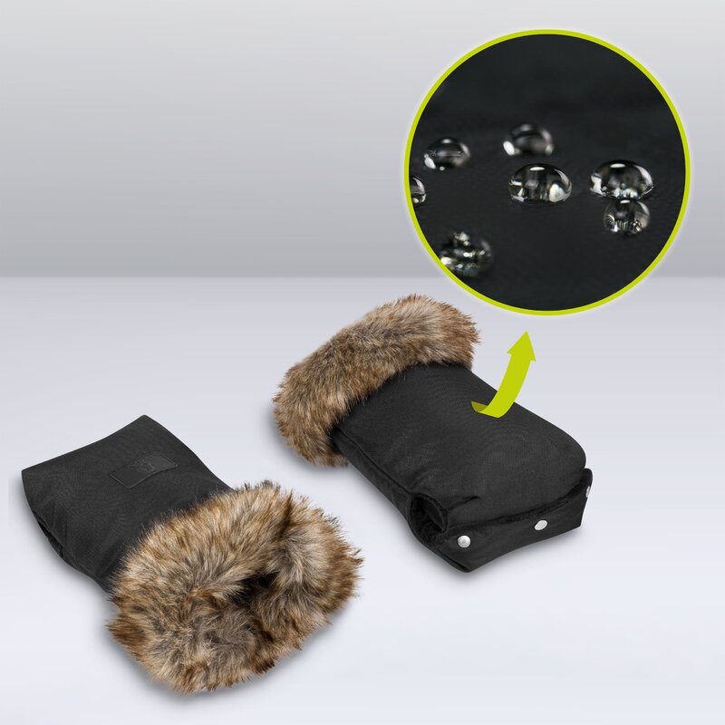 Manusi termice pentru carucior, Lionelo, Universale, Impermeabile, Interior din lana, Cu blana ecologica detasabila, Negru