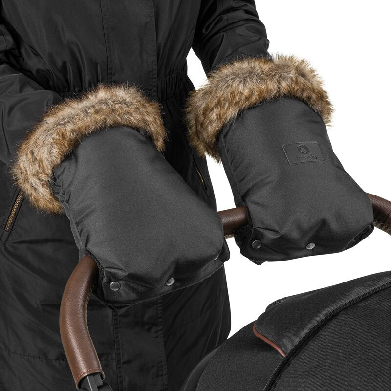 Manusi termice pentru carucior, Lionelo, Universale, Impermeabile, Interior din lana, Cu blana ecologica detasabila, Negru - gogobaby.ro