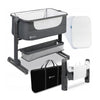 Patut co-sleeper, Lionelo, Timon, 3 in 1, Pliabil, Cu setare unghiulara, Reglabil in 6 pozitii pe inaltime, Din Aluminiu, 90x50 cm, Conform cu standardele europeane de securitate EN1130 si EN16890, Gri