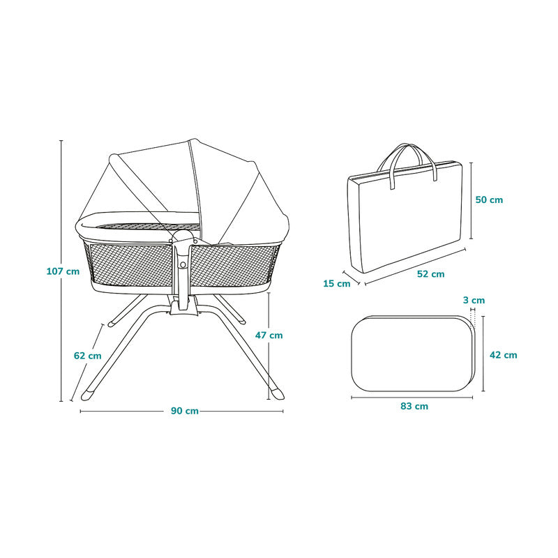 Patut balansoar, Lionelo, Malin, 3 in 1, Pliabil, 0-9 kg, Geanta Transport, Asamblare Rapida, Ultra-Usor, Conform cu standardele europeane de securitate EN1130 si EN16890, Gri - gogobaby.ro