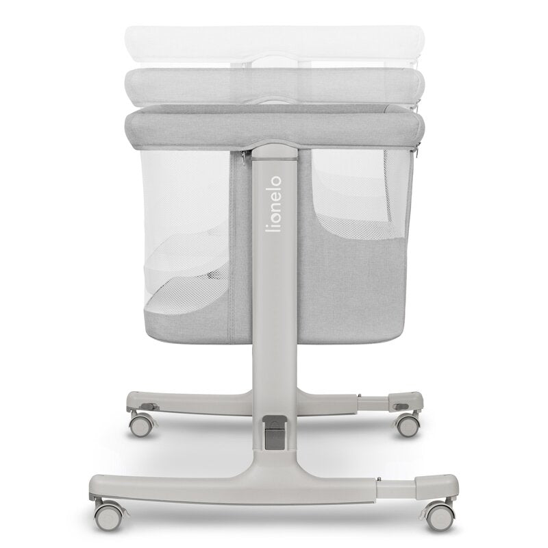 Patut co-sleeper, Lionelo, Aurora, 3 in 1, Cu leganare si setare unghiulara, Include saltea cu densitate T25 si geanta transport, Reglabil in 5 pozitii, Pana la 9 kg, 0 luni+, 85x60x66 cm, Certificari EN 1130:2019+AC:2020, EN 16890:2, Gri deschis - gogobaby.ro