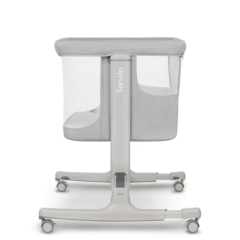 Patut co-sleeper, Lionelo, Aurora, 3 in 1, Cu leganare si setare unghiulara, Include saltea cu densitate T25 si geanta transport, Reglabil in 5 pozitii, Pana la 9 kg, 0 luni+, 85x60x66 cm, Certificari EN 1130:2019+AC:2020, EN 16890:2, Gri deschis