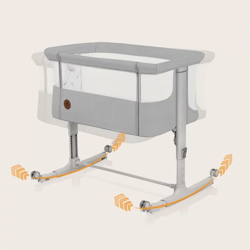 Patut co-sleeper, Lionelo, Aurora, 3 in 1, Cu leganare si setare unghiulara, Include saltea cu densitate T25 si geanta transport, Reglabil in 5 pozitii, Pana la 9 kg, 0 luni+, 85x60x66 cm, Certificari EN 1130:2019+AC:2020, EN 16890:2, Gri deschis