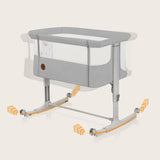 Patut co-sleeper, Lionelo, Aurora, 3 in 1, Cu leganare si setare unghiulara, Include saltea cu densitate T25 si geanta transport, Reglabil in 5 pozitii, Pana la 9 kg, 0 luni+, 85x60x66 cm, Certificari EN 1130:2019+AC:2020, EN 16890:2, Gri deschis