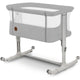 Patut co-sleeper, Lionelo, Aurora, 3 in 1, Cu leganare si setare unghiulara, Include saltea cu densitate T25 si geanta transport, Reglabil in 5 pozitii, Pana la 9 kg, 0 luni+, 85x60x66 cm, Certificari EN 1130:2019+AC:2020, EN 16890:2, Gri deschis