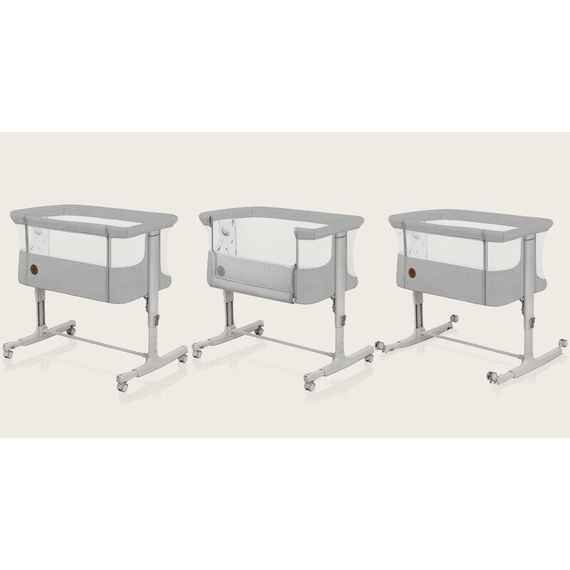 Patut co-sleeper, Lionelo, Aurora, 3 in 1, Cu leganare si setare unghiulara, Include saltea cu densitate T25 si geanta transport, Reglabil in 5 pozitii, Pana la 9 kg, 0 luni+, 85x60x66 cm, Certificari EN 1130:2019+AC:2020, EN 16890:2, Gri deschis - gogobaby.ro