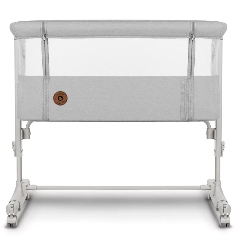 Patut co-sleeper, Lionelo, Aurora, 3 in 1, Cu leganare si setare unghiulara, Include saltea cu densitate T25 si geanta transport, Reglabil in 5 pozitii, Pana la 9 kg, 0 luni+, 85x60x66 cm, Certificari EN 1130:2019+AC:2020, EN 16890:2, Gri deschis