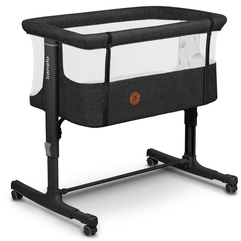 Patut co-sleeper, Lionelo, Aurora, 3 in 1, Cu leganare si setare unghiulara, Include saltea cu densitate T25 si geanta transport, Reglabil in 5 pozitii pe inaltime, Pana la 9 kg, 0 luni+, Conform cu EN 1130:2019+AC:2020, EN 16890:2, Gri inchis - gogobaby.ro