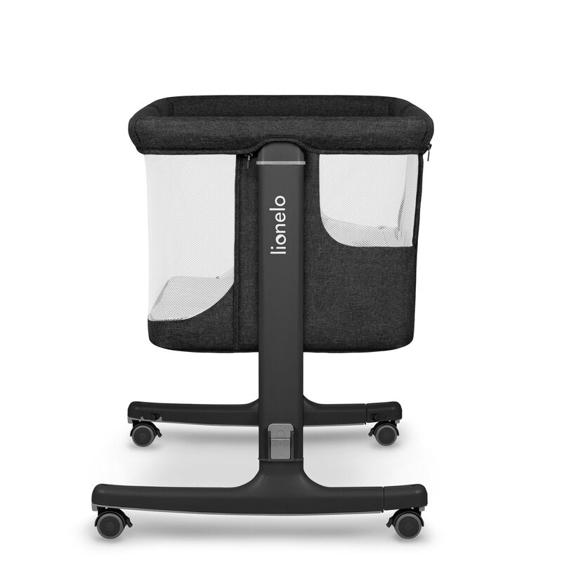 Patut co-sleeper, Lionelo, Aurora, 3 in 1, Cu leganare si setare unghiulara, Include saltea cu densitate T25 si geanta transport, Reglabil in 5 pozitii pe inaltime, Pana la 9 kg, 0 luni+, Conform cu EN 1130:2019+AC:2020, EN 16890:2, Gri inchis - gogobaby.ro