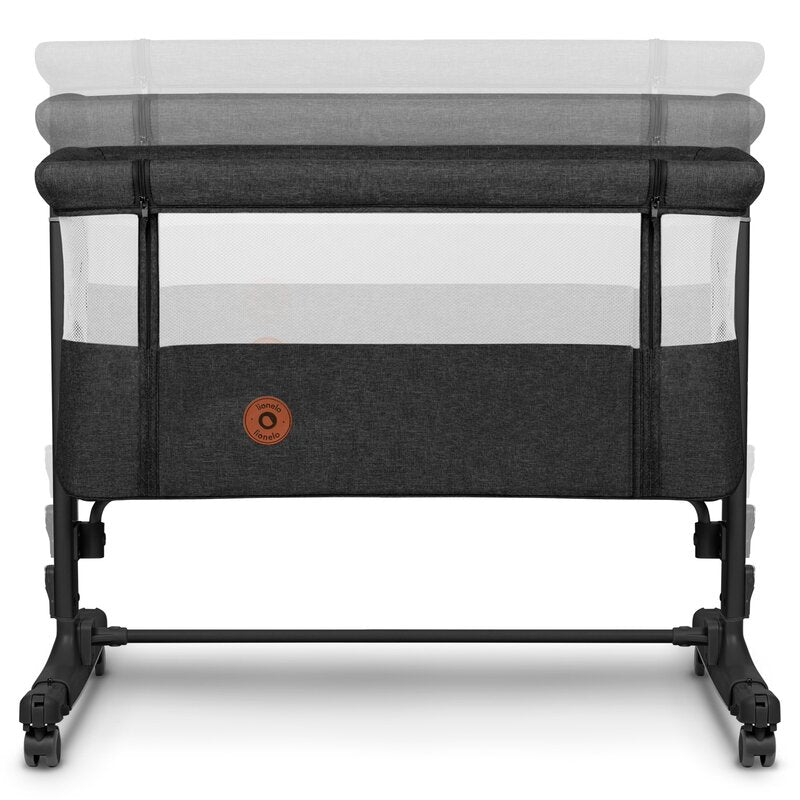 Patut co-sleeper, Lionelo, Aurora, 3 in 1, Cu leganare si setare unghiulara, Include saltea cu densitate T25 si geanta transport, Reglabil in 5 pozitii pe inaltime, Pana la 9 kg, 0 luni+, Conform cu EN 1130:2019+AC:2020, EN 16890:2, Gri inchis