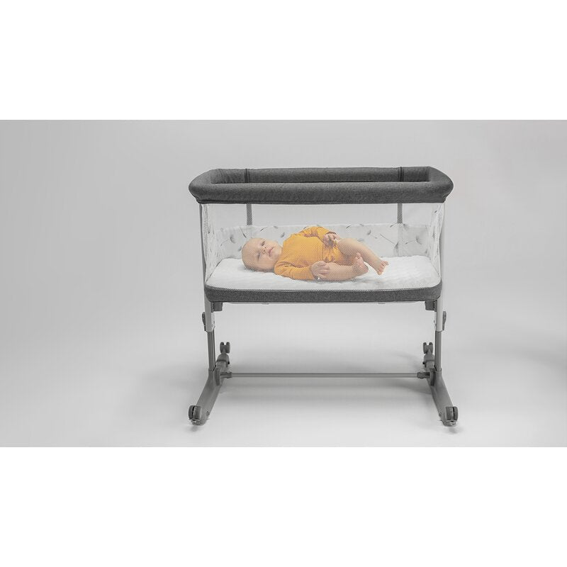 Patut co-sleeper, Lionelo, Aurora, 3 in 1, Cu leganare si setare unghiulara, Include saltea cu densitate T25 si geanta transport, Reglabil in 5 pozitii pe inaltime, Pana la 9 kg, 0 luni+, Conform cu EN 1130:2019+AC:2020, EN 16890:2, Gri inchis - gogobaby.ro