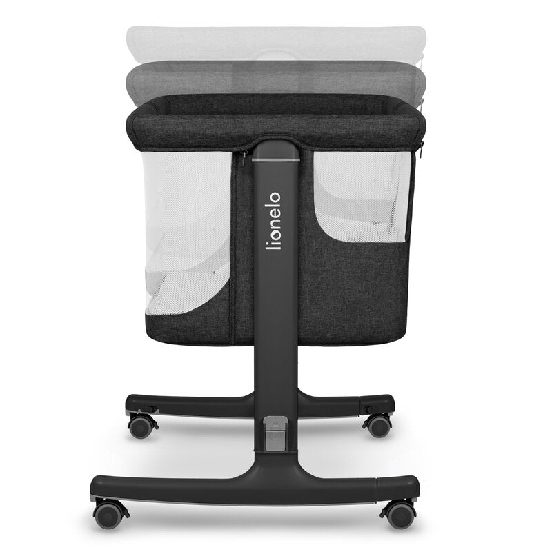Patut co-sleeper, Lionelo, Aurora, 3 in 1, Cu leganare si setare unghiulara, Include saltea cu densitate T25 si geanta transport, Reglabil in 5 pozitii pe inaltime, Pana la 9 kg, 0 luni+, Conform cu EN 1130:2019+AC:2020, EN 16890:2, Gri inchis - gogobaby.ro