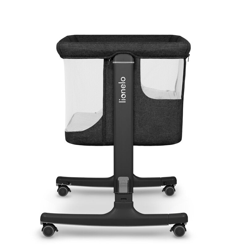 Patut co-sleeper, Lionelo, Aurora, 3 in 1, Cu leganare si setare unghiulara, Include saltea cu densitate T25 si geanta transport, Reglabil in 5 pozitii pe inaltime, Pana la 9 kg, 0 luni+, Conform cu EN 1130:2019+AC:2020, EN 16890:2, Gri inchis - gogobaby.ro