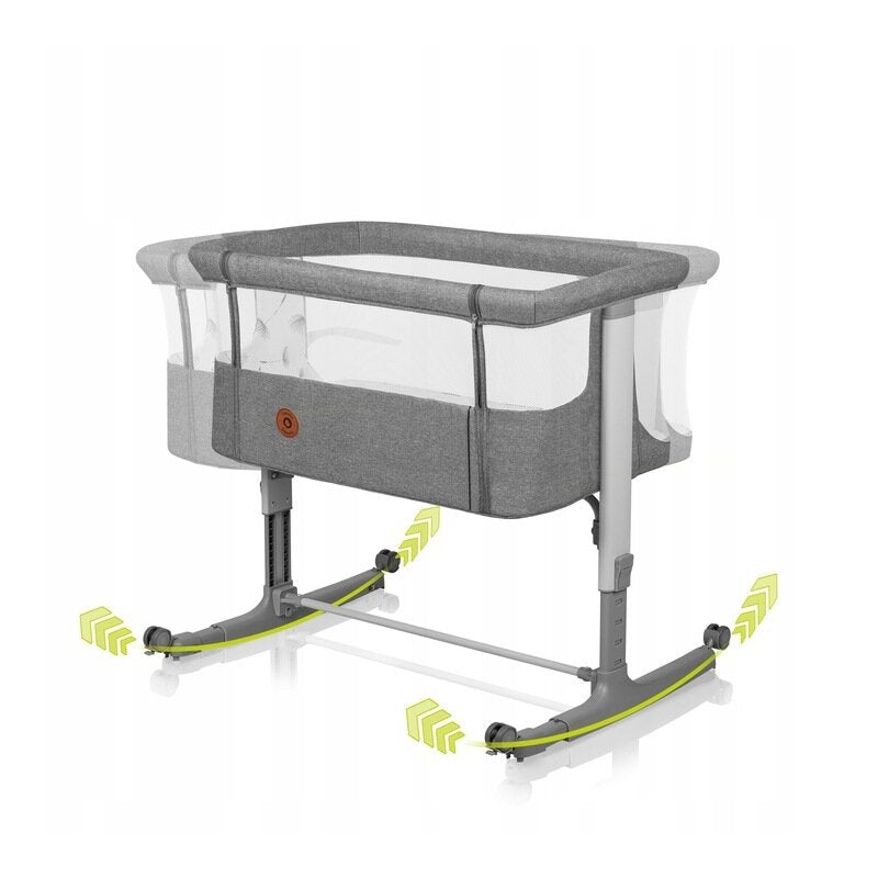 Patut co-sleeper, Lionelo, Aurora, 3 in 1, Cu leganare si setare unghiulara, Include saltea cu densitate T25 si geanta transport, Reglabil in 5 pozitii pe inaltime, Pana la 9 kg, 0 luni+, 85x60x66 cm, Conform cu EN 1130:2019+AC:2020, EN 16890:2, Gri - gogobaby.ro