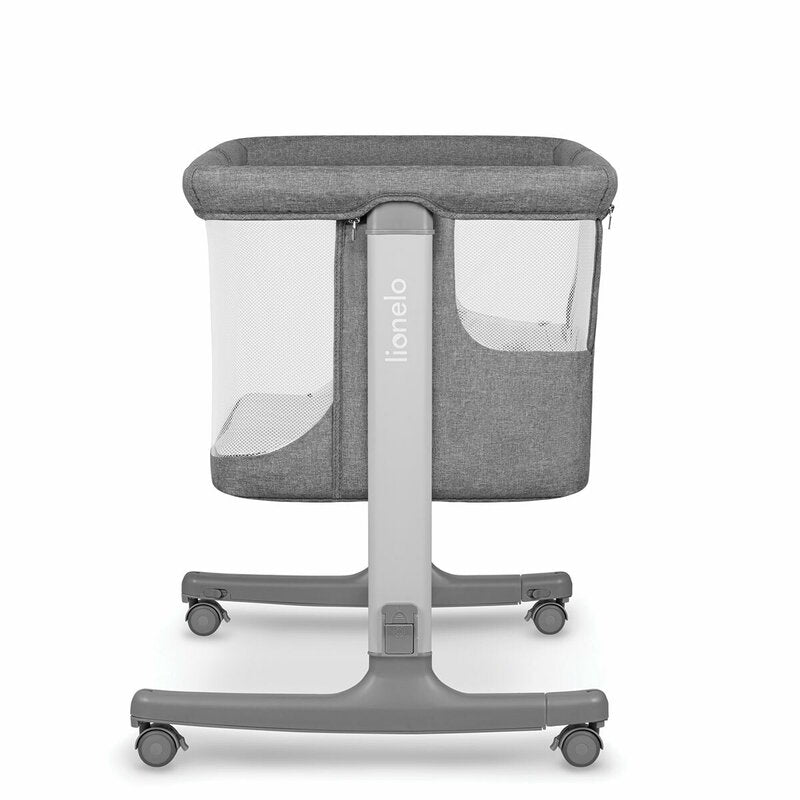 Patut co-sleeper, Lionelo, Aurora, 3 in 1, Cu leganare si setare unghiulara, Include saltea cu densitate T25 si geanta transport, Reglabil in 5 pozitii pe inaltime, Pana la 9 kg, 0 luni+, 85x60x66 cm, Conform cu EN 1130:2019+AC:2020, EN 16890:2, Gri