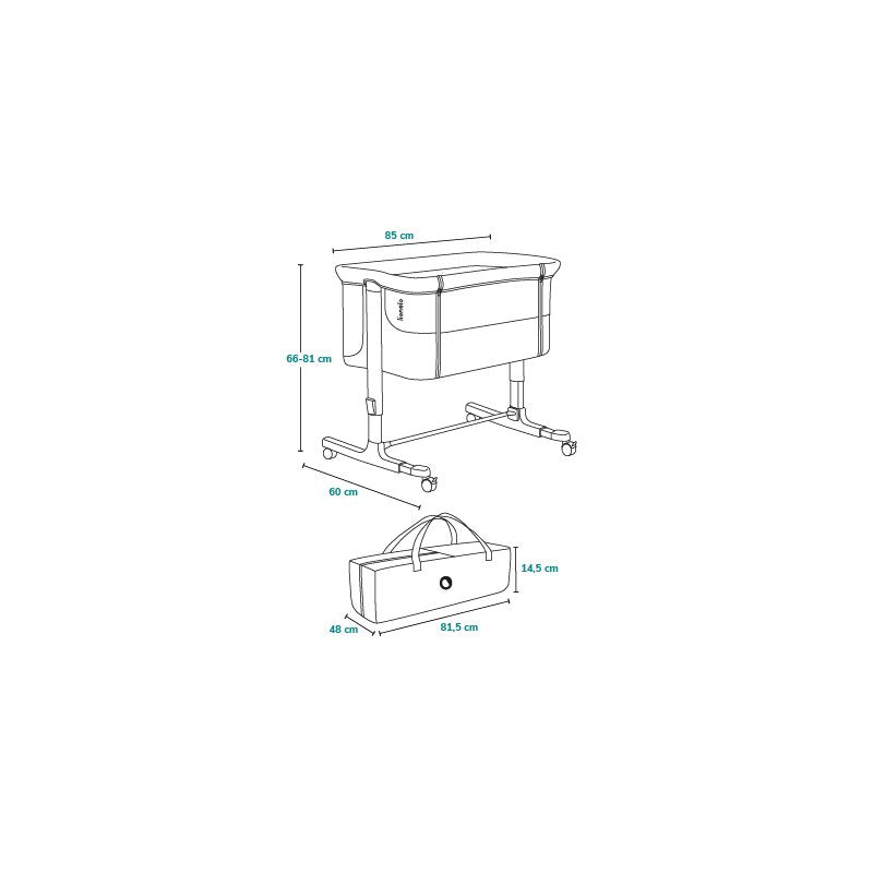 Patut co-sleeper, Lionelo, Aurora, 3 in 1, Cu leganare si setare unghiulara, Include saltea cu densitate T25 si geanta transport, Reglabil in 5 pozitii pe inaltime, Pana la 9 kg, 0 luni+, 85x60x66 cm, Conform cu EN 1130:2019+AC:2020, EN 16890:2, Gri - gogobaby.ro