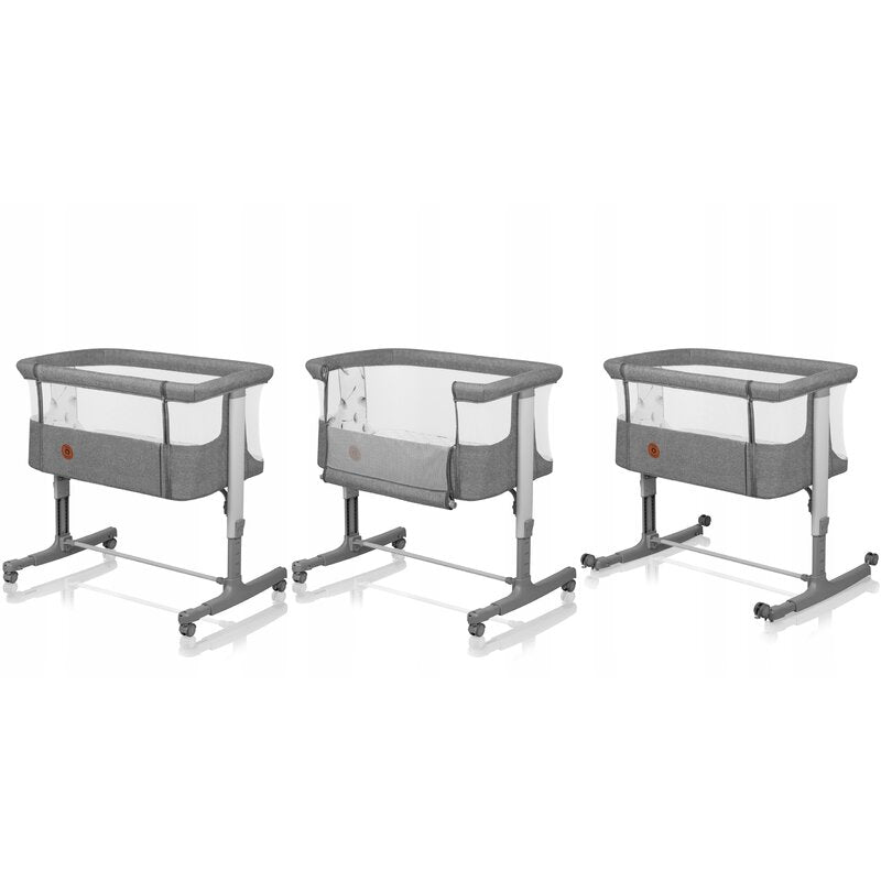 Patut co-sleeper, Lionelo, Aurora, 3 in 1, Cu leganare si setare unghiulara, Include saltea cu densitate T25 si geanta transport, Reglabil in 5 pozitii pe inaltime, Pana la 9 kg, 0 luni+, 85x60x66 cm, Conform cu EN 1130:2019+AC:2020, EN 16890:2, Gri - gogobaby.ro