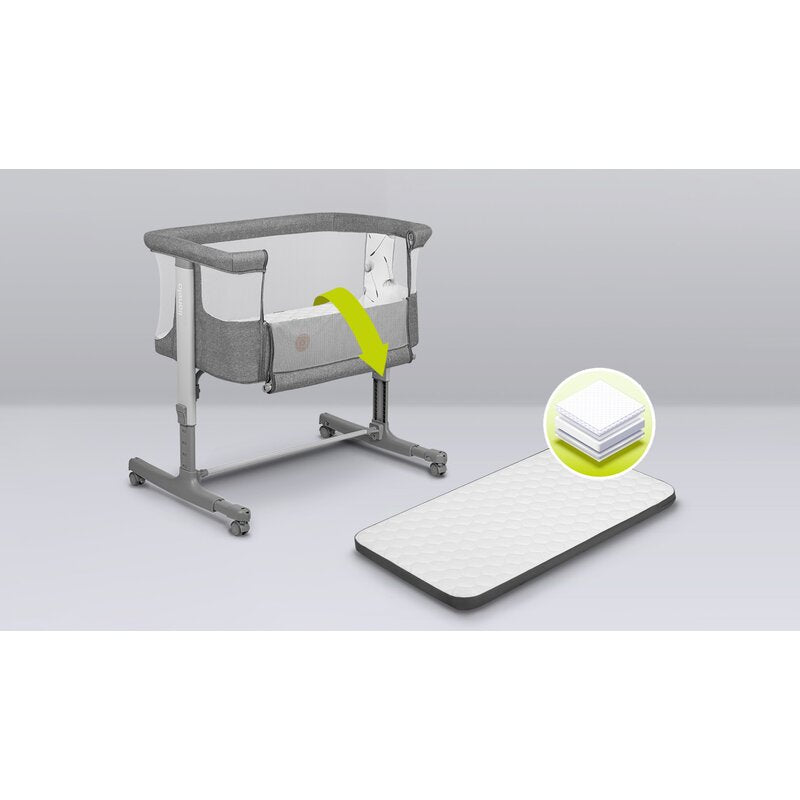 Patut co-sleeper, Lionelo, Aurora, 3 in 1, Cu leganare si setare unghiulara, Include saltea cu densitate T25 si geanta transport, Reglabil in 5 pozitii pe inaltime, Pana la 9 kg, 0 luni+, 85x60x66 cm, Conform cu EN 1130:2019+AC:2020, EN 16890:2, Gri - gogobaby.ro