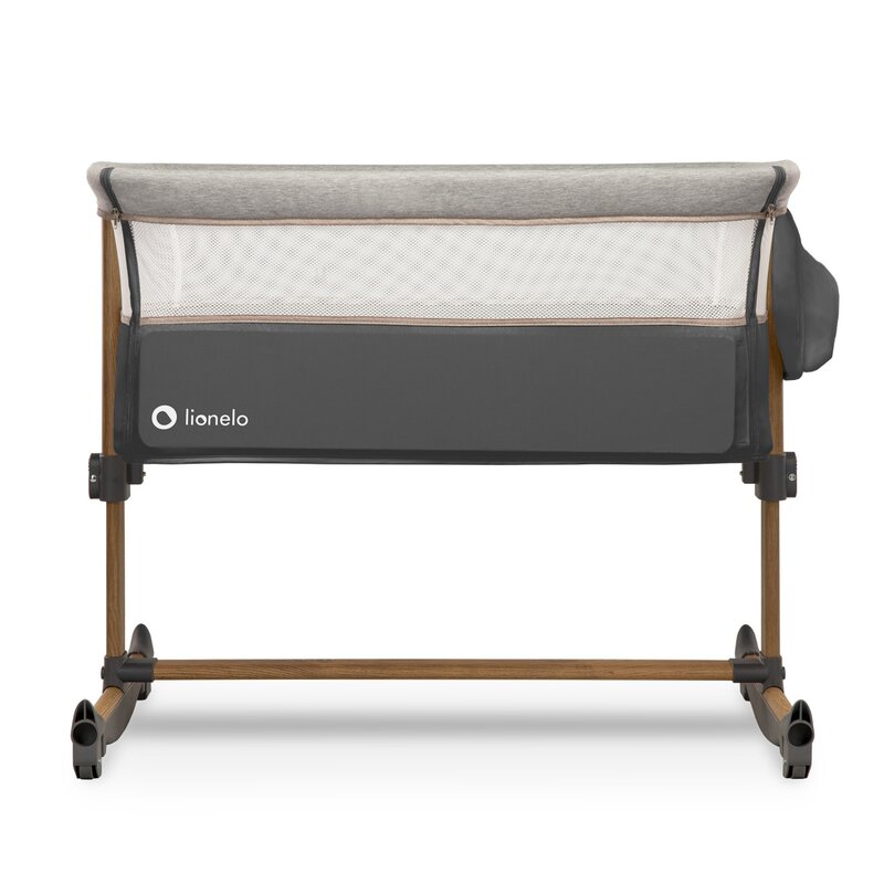 Patut co-sleeper, Lionelo, Leonie, Cu sistem de leganare, Cu setare unghiulara, Reglabil in 5 pozitii pe inaltime, Conform cu standardele europeane de securitate EN1130 si EN16890, Grey Stone - gogobaby.ro