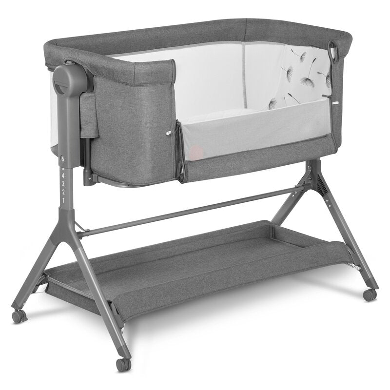 Patut co-sleeper, Lionelo, Leonie, Plus, Pliabil, Cu sistem de leganare, Cu setare unghiulara, Reglabil in 6 pozitii pe inaltime, Conform cu standardele europeane de securitate EN1130 si EN16890, Gri - gogobaby.ro