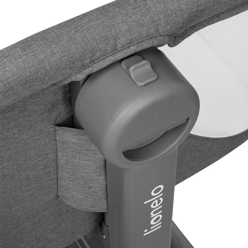 Patut co-sleeper, Lionelo, Leonie, Plus, Pliabil, Cu sistem de leganare, Cu setare unghiulara, Reglabil in 6 pozitii pe inaltime, Conform cu standardele europeane de securitate EN1130 si EN16890, Gri - gogobaby.ro