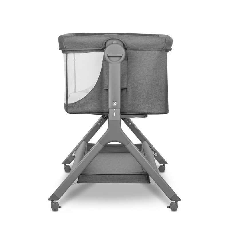 Patut co-sleeper, Lionelo, Leonie, Plus, Pliabil, Cu sistem de leganare, Cu setare unghiulara, Reglabil in 6 pozitii pe inaltime, Conform cu standardele europeane de securitate EN1130 si EN16890, Gri - gogobaby.ro