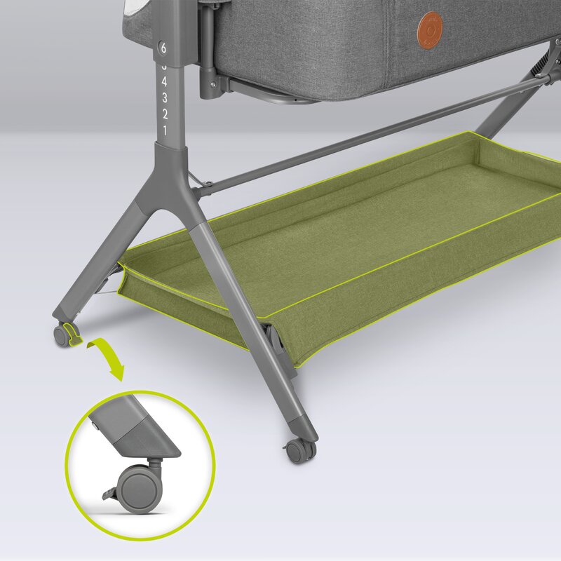 Patut co-sleeper, Lionelo, Leonie, Plus, Pliabil, Cu sistem de leganare, Cu setare unghiulara, Reglabil in 6 pozitii pe inaltime, Conform cu standardele europeane de securitate EN1130 si EN16890, Gri - gogobaby.ro