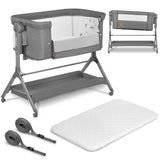 Patut co-sleeper, Lionelo, Leonie, Plus, Pliabil, Cu sistem de leganare, Cu setare unghiulara, Reglabil in 6 pozitii pe inaltime, Conform cu standardele europeane de securitate EN1130 si EN16890, Gri