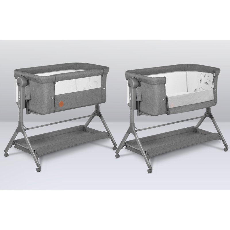 Patut co-sleeper, Lionelo, Leonie, Plus, Pliabil, Cu sistem de leganare, Cu setare unghiulara, Reglabil in 6 pozitii pe inaltime, Conform cu standardele europeane de securitate EN1130 si EN16890, Gri - gogobaby.ro