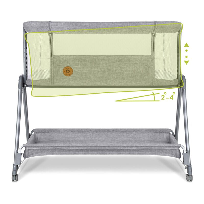 Patut co-sleeper, Lionelo, Luna, 2 in 1, Cu laterala culisanta, Cu setare unghiulara, Cu roti, Reglabil in 6 pozitii pe inaltime, Gri deschis - gogobaby.ro