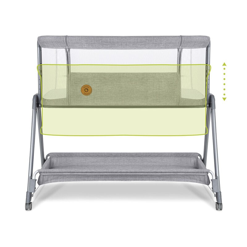 Patut co-sleeper, Lionelo, Luna, 2 in 1, Cu laterala culisanta, Cu setare unghiulara, Cu roti, Reglabil in 6 pozitii pe inaltime, Gri deschis - gogobaby.ro