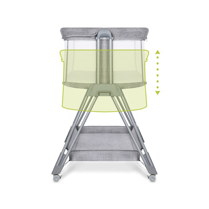 Patut co-sleeper, Lionelo, Luna, 2 in 1, Cu laterala culisanta, Cu setare unghiulara, Cu roti, Reglabil in 6 pozitii pe inaltime, Gri deschis - gogobaby.ro