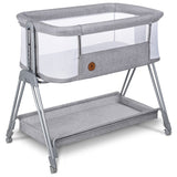 Patut co-sleeper, Lionelo, Luna, 2 in 1, Cu laterala culisanta, Cu setare unghiulara, Cu roti, Reglabil in 6 pozitii pe inaltime, Gri deschis