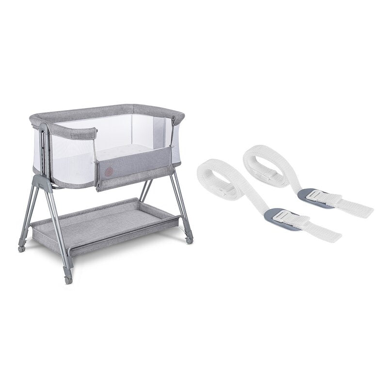 Patut co-sleeper, Lionelo, Luna, 2 in 1, Cu laterala culisanta, Cu setare unghiulara, Cu roti, Reglabil in 6 pozitii pe inaltime, Gri deschis - gogobaby.ro