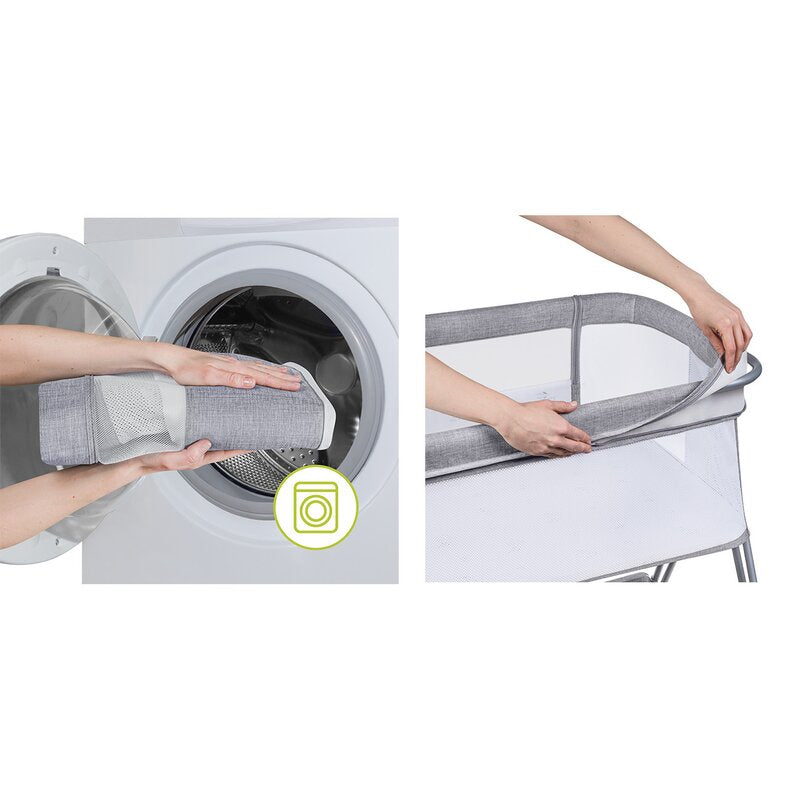 Patut co-sleeper, Lionelo, Luna, 2 in 1, Cu laterala culisanta, Cu setare unghiulara, Cu roti, Reglabil in 6 pozitii pe inaltime, Gri deschis - gogobaby.ro