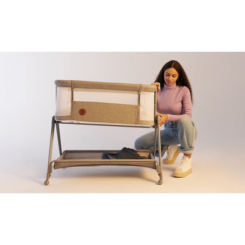 Patut co-sleeper, Lionelo, Luna, 2 in 1, Cu laterala culisanta, Cu setare unghiulara, Cu roti, Reglabil in 6 pozitii pe inaltime, Gri deschis - gogobaby.ro