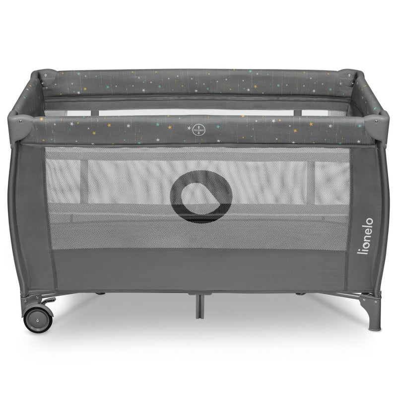 Patut pliant, Lionelo, Stefi Plus, Cu doua nivele, Cu intrare laterala cu fermoar, 2 roti, 120 x 60 cm, Conform cu standardul european de securitate EN 716, Gri/ Multicolor - gogobaby.ro