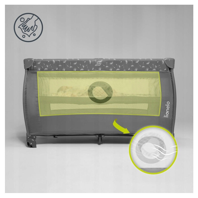 Patut pliant, Lionelo, Stefi Plus, Cu doua nivele, Cu intrare laterala cu fermoar, 2 roti, 120x60 cm, Conform cu standardul european de securitate EN 716, Gri - gogobaby.ro