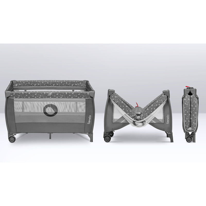 Patut pliant, Lionelo, Stefi Plus, Cu doua nivele, Cu intrare laterala cu fermoar, 2 roti, 120x60 cm, Conform cu standardul european de securitate EN 716, Gri - gogobaby.ro