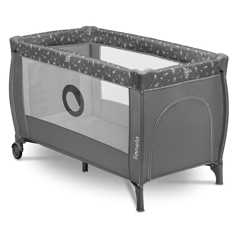 Patut pliant, Lionelo, Stefi Plus, Cu doua nivele, Cu intrare laterala cu fermoar, 2 roti, 120x60 cm, Conform cu standardul european de securitate EN 716, Gri - gogobaby.ro