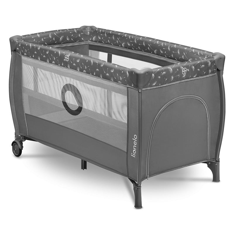 Patut pliant, Lionelo, Stefi Plus, Cu doua nivele, Cu intrare laterala cu fermoar, 2 roti, 120x60 cm, Conform cu standardul european de securitate EN 716, Gri - gogobaby.ro